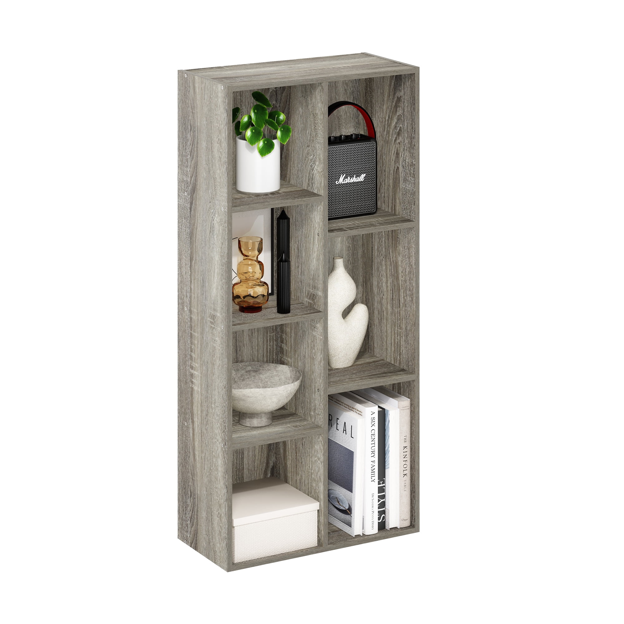 Furinno Luder 7-Cube Reversible Open Shelf, French Oak