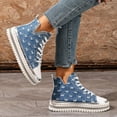 thumbnail image 6 of Leozcaa Womens High Top Canvas Shoes Platform Fashion Bule Rhinestone Sneakers Lace Up Shoes for Women, 6 of 9