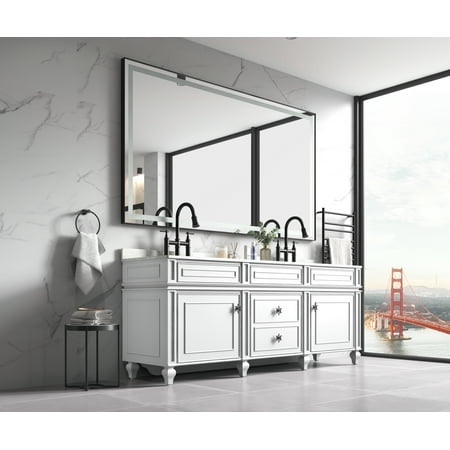 

Petsdo 84in. W x48 in. H Frameless LED Single Bathroom Vanity Mirror in Polished Crystal\\\\n Bathroom Vanity LED Mirror with 3 Color Lights Mirror for Bathroom Wall