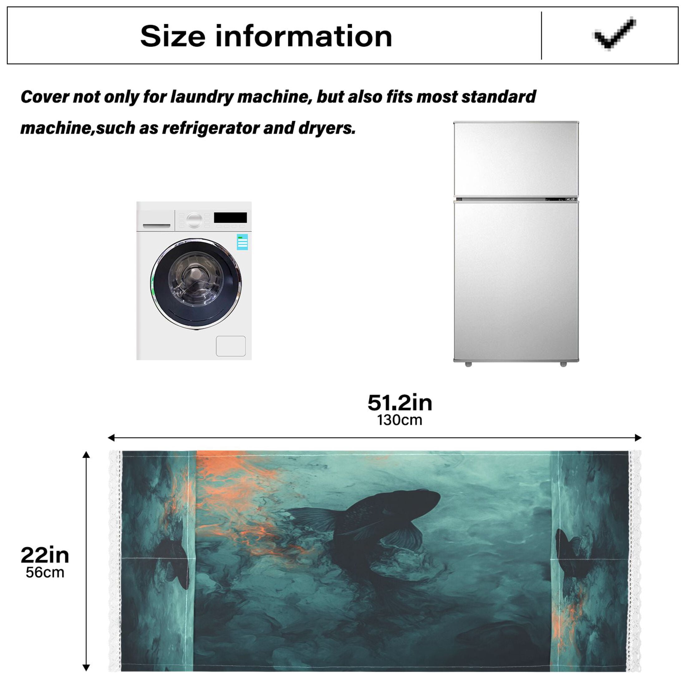 Fish Of The DeepWasher and Dryer Covers Dust-Proof and Oil Resistant Fridge Cover with 4 Storage Pockets Washing Machine Top Cover for Laundry Kitchen Home 51.2 x 22 In