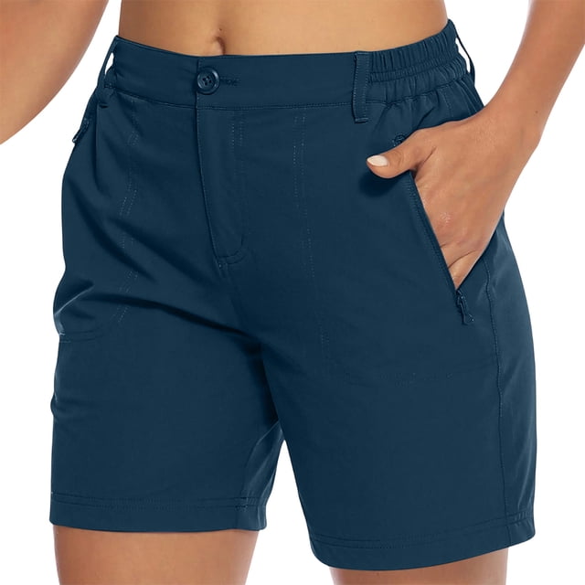 Neewe Women's Lightweight Hiking Cargo Elastic Waist Shorts Athletic Shorts Camping Travel Golf Zipper Pockets