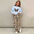 thumbnail image 5 of Spazoro Girls Outfit Set, Long Sleeve Animal Print Loose Fit Elastic Waist Crewneck Flared Leg Casual Graphic Top and Pants 2 Piece Outfits Blue Size 7-8, 5 of 8