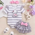 thumbnail image 2 of TOWED22 Baby Girl Clothes Newborn Summer Outfits Short Sleeve Romper Ruffle Bloomers Shorts with Headband(Grey,0-3 M), 2 of 7