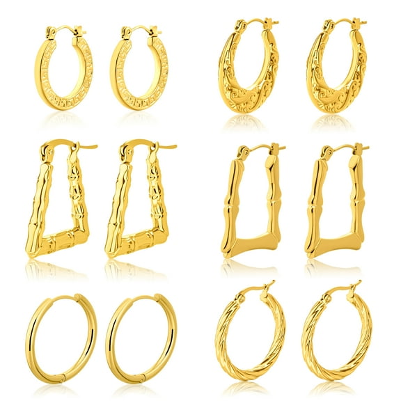 JeenMata 6 Pairs Mixed Designs Hoop Latch Back Earrings for Women - Affordable Earrings Sets - Multipack Jewelry