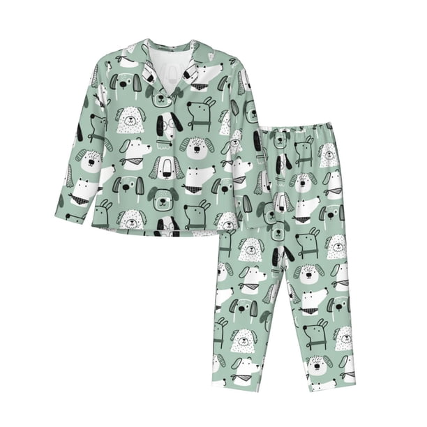 Balery Puppy Conjunto de Pijama con Estampado para Mujer, Conjunto de Dos Piezas con Manga Larga, Ropa de Dormir Suave con Bolsillos, Pijamas Cómodos-Large