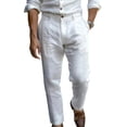 thumbnail image 3 of Men's Sports Pants, Casual Pants, Multi Pocket Work Pants in Linen Wide-Leg Design for Spring Summer, Fashion Casual and Everyday Wear,White,2XL, 3 of 6