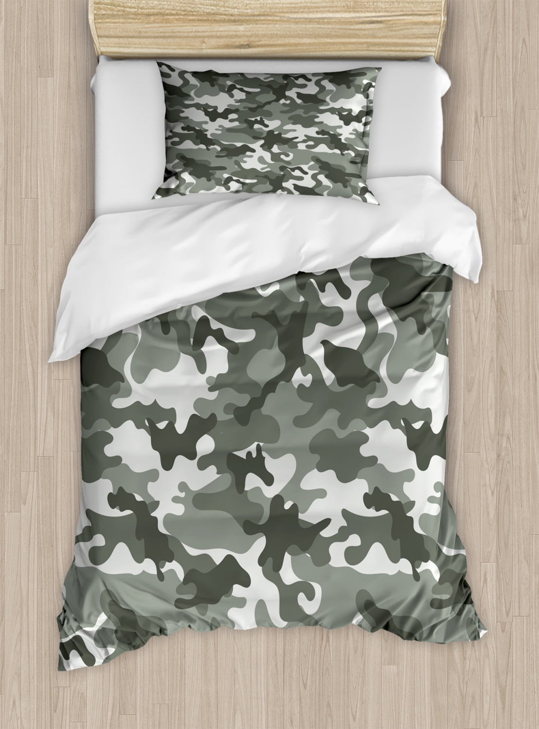 Camouflage Duvet Cover Set Twin Size, Monochrome Attire Pattern