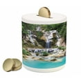 thumbnail image 1 of Waterfall Piggy Bank, Waterfall in Corner of Lake in Laos Surrounded by the Vietnamese Trees, Ceramic Coin Bank Money Box for Cash Saving, 3.6" X 3.2", Blue and Green, by Ambesonne, 1 of 4