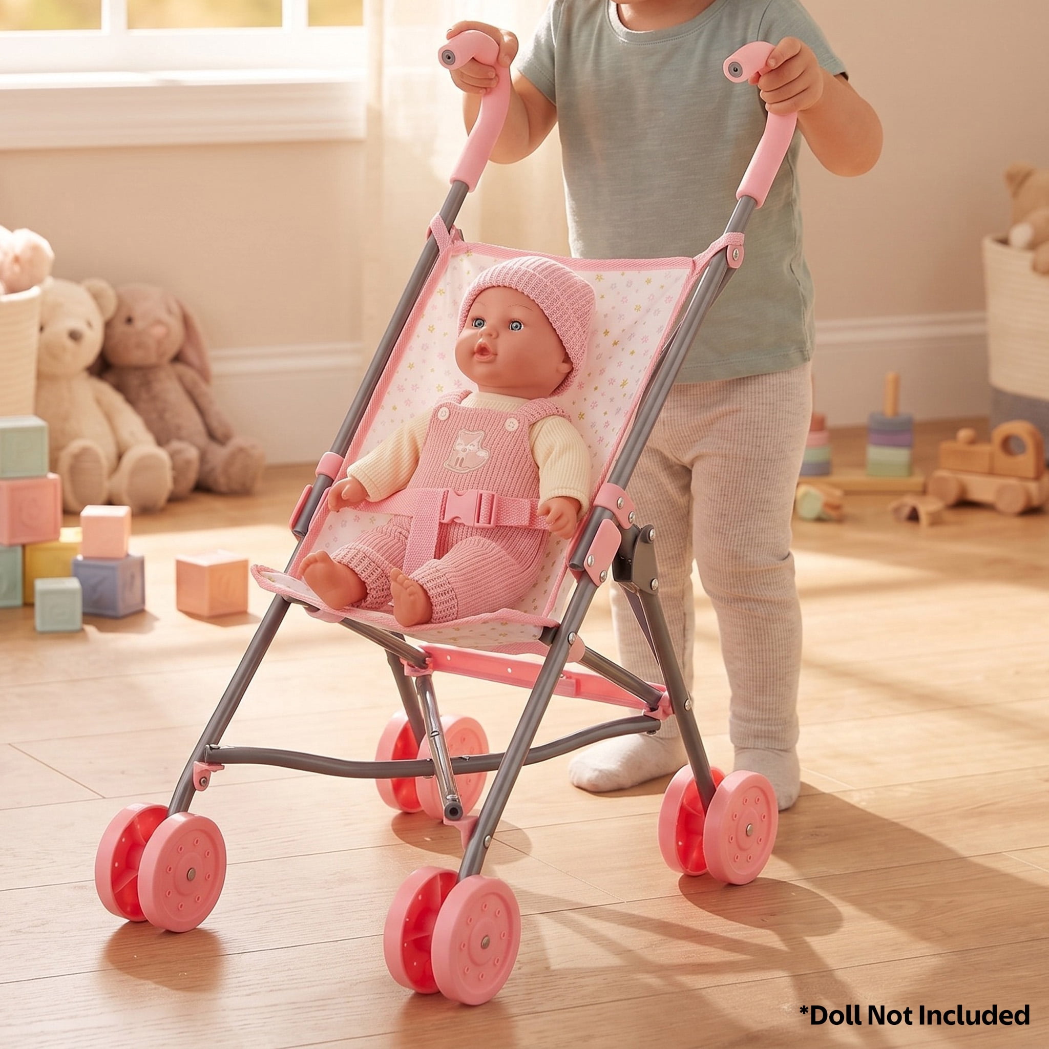 My Sweet Love Fold-Up Doll Stroller, Pink and White