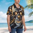 thumbnail image 3 of Sikiie Fiery Skull Trio Print Men's Hawaiian Shirt, Summer Beach Button Pocket Short Sleeve T-Shirt,Large, 3 of 7