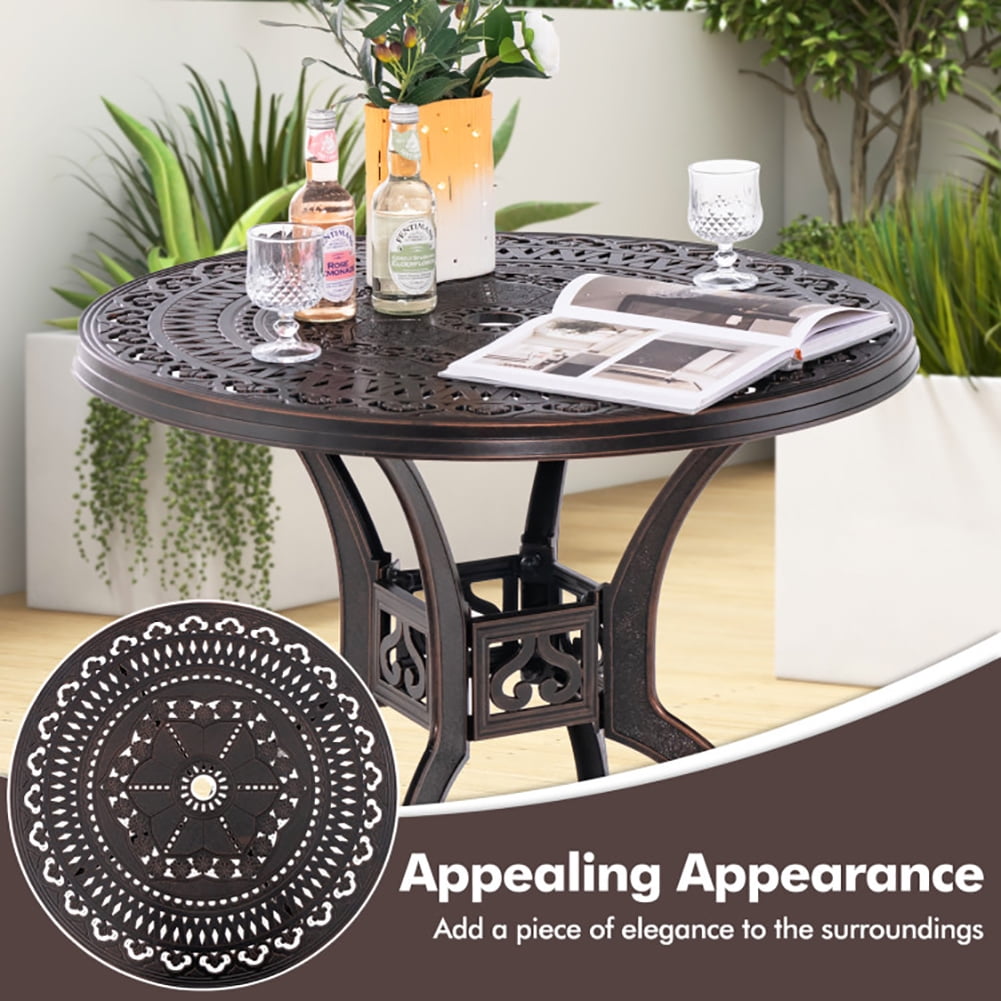 Aimee Lii 31.5" Cast Aluminum Table Patio Round Dining Table with Umbrella Hole, Balcony Chairs for Small Balconies, Copper Aimee Lii 31.5" Cast Aluminum Table Patio Round Dining Table with Umbrella Hole, Balcony Chairs for Small Balconies, Copper
