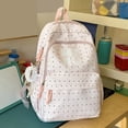 thumbnail image 3 of Polka Dots School Backpack, Multi-layer Backpack with Pendant, Spacious Bag for Shopping Work College, Beige, 3 of 9