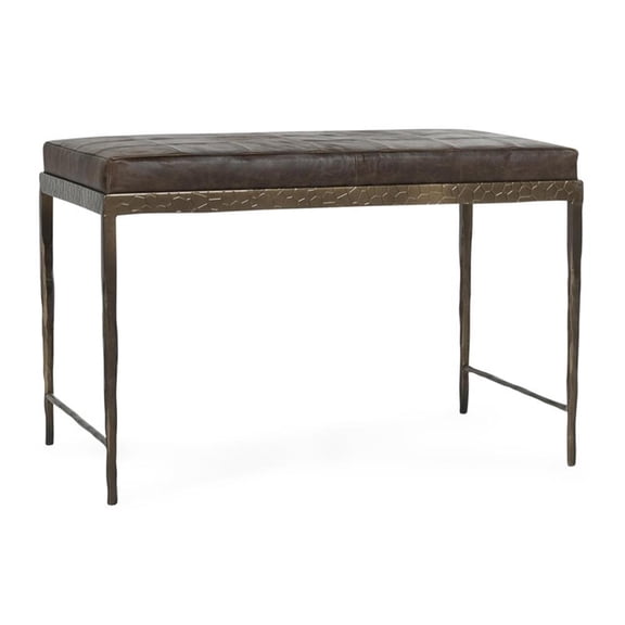 Pemberly Row 28" Top Grain Leather Ottoman Bench in Cocoa Brown
