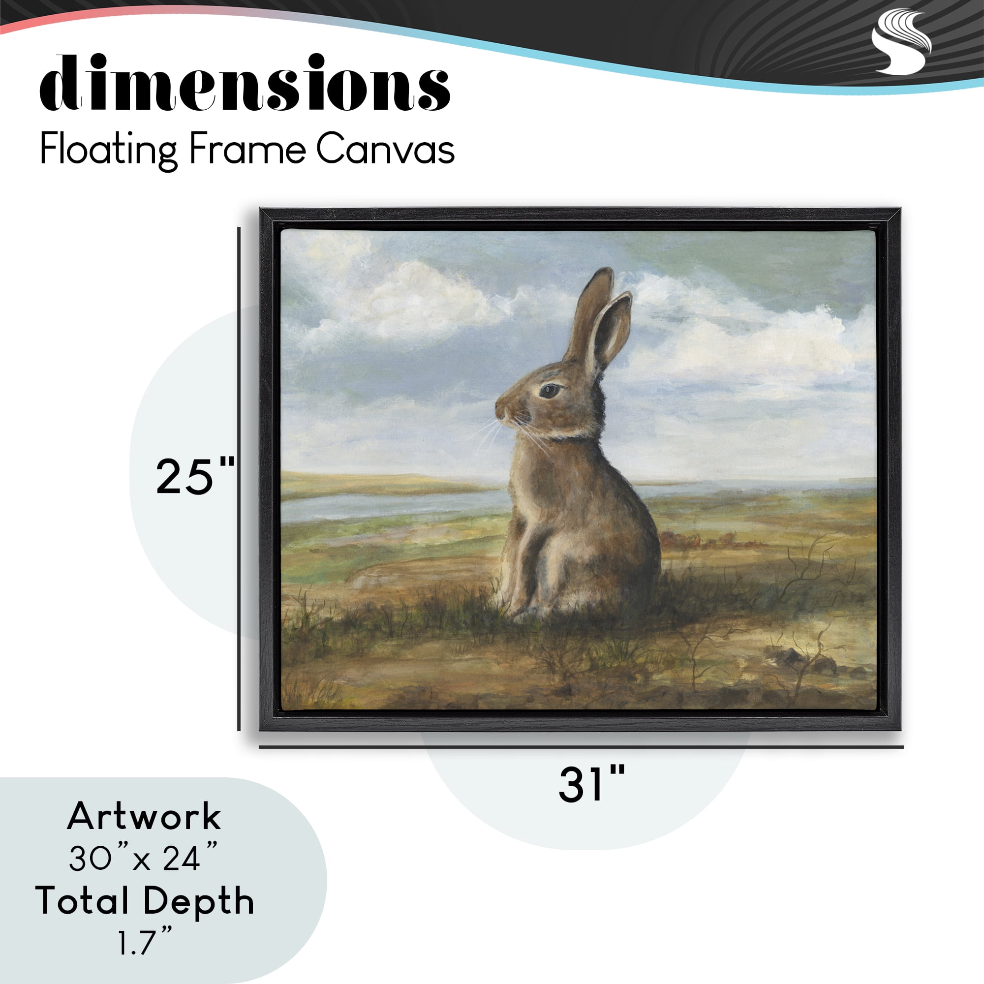 Stupell Industries Classic Rabbit in Countryside Black Framed Floater Canvas Wall Art, design by Michael Willett