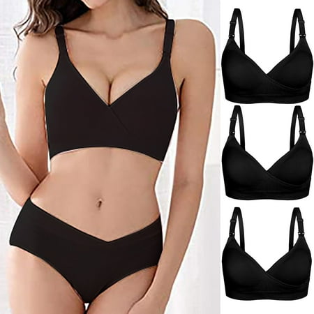

Pxiakgy bras for women Workout Feeding Sports BraPadded Seamless High Impact Support Bra3PC Black + XL