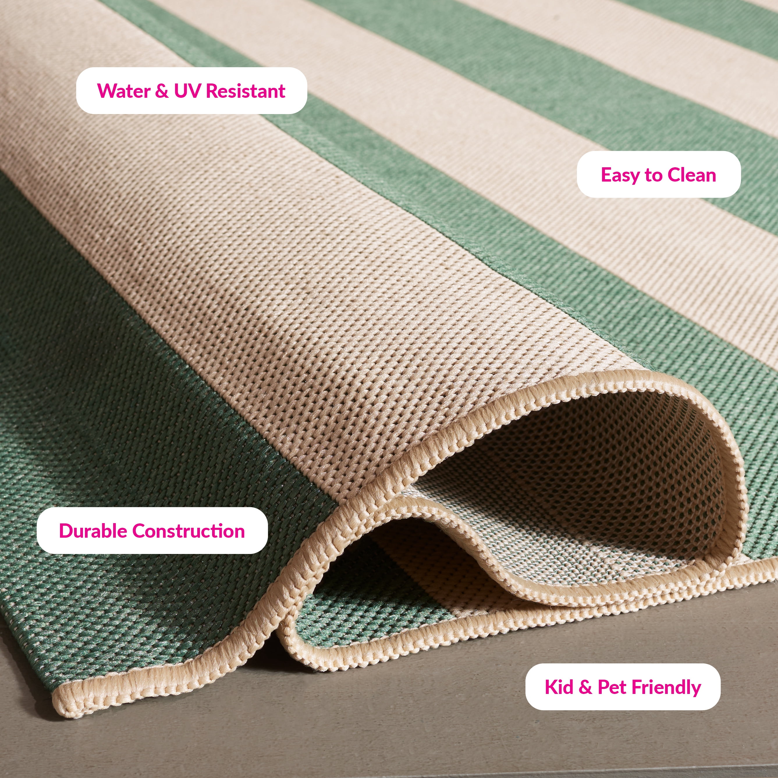 Safavieh Courtyard Ermintrude Striped Indoor/Outdoor Area Rug, Beige/Dark Green, 6'7" x 6'7" Square