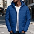 thumbnail image 2 of Men's Hooded Puffer Jacket Full Zip Padded Coat,Warm Windbreaker Fall Winter Outerwear Relaxed Comfy Daily Outing Wear,Blue,S, 2 of 9