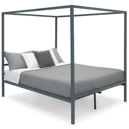 Best Choice Products Industrial 4 Corner Post Steel Canopy Queen Platform Bed Frame with Headboard, Metal Slats, (Best California Legal Handguns)