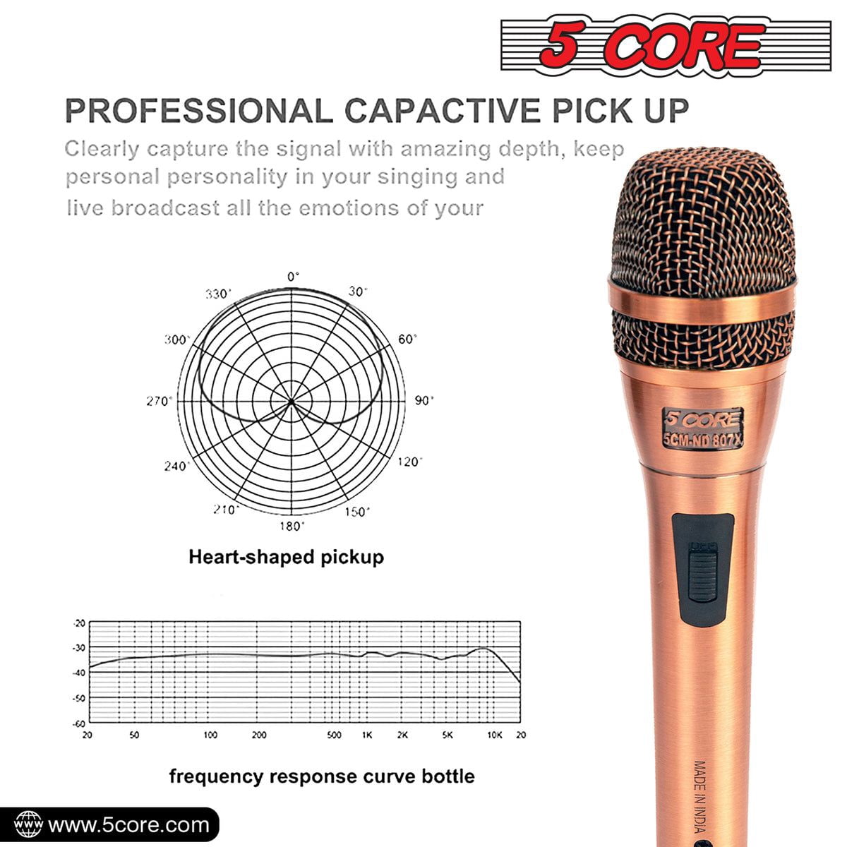 Professional Dynamic Vocal Microphone Neodymium Cardioid Unidirectional Handheld Mic for Singing Karaoke Steel Mesh Grille Metal Body With ON Off Switch + 16ft Detachable Cable + Clip + Bag