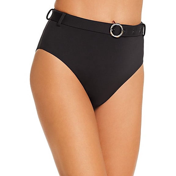 Aqua BLACK Belted High-Waist Bikini Swim Bottom, US Large