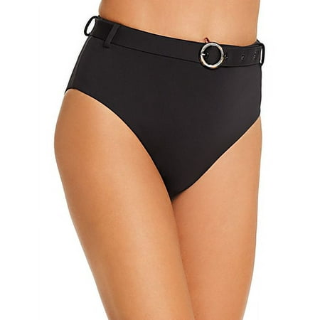Aqua BLACK Belted High-Waist Bikini Swim Bottom  US Large