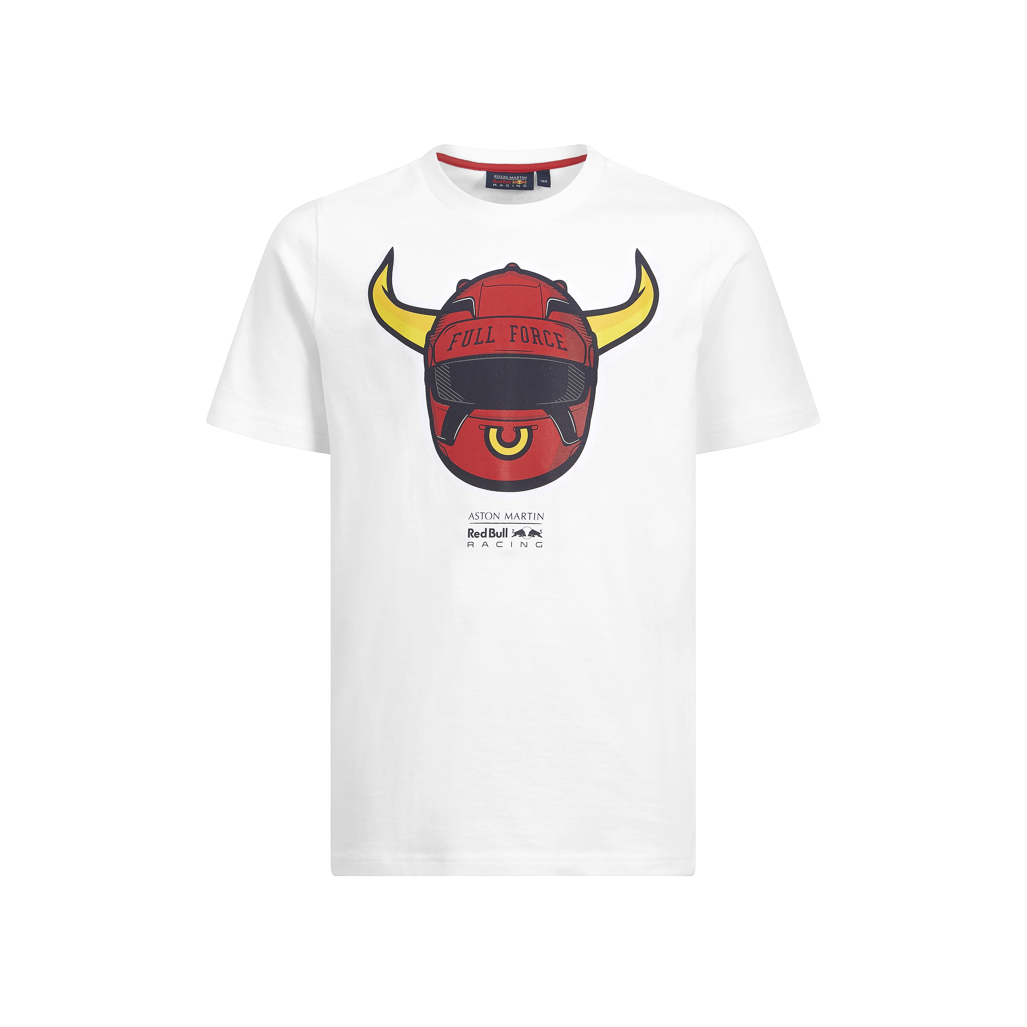 white t shirt with red collar
