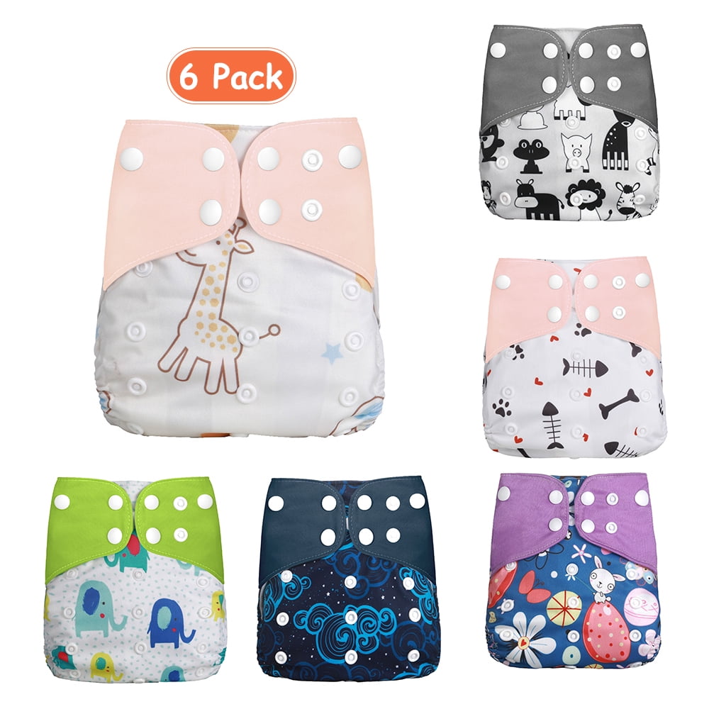 Baby Cloth Diapers Pack of 6 Adjustable Washable Resuable 2Layer Design Strong Absorbtion Soft