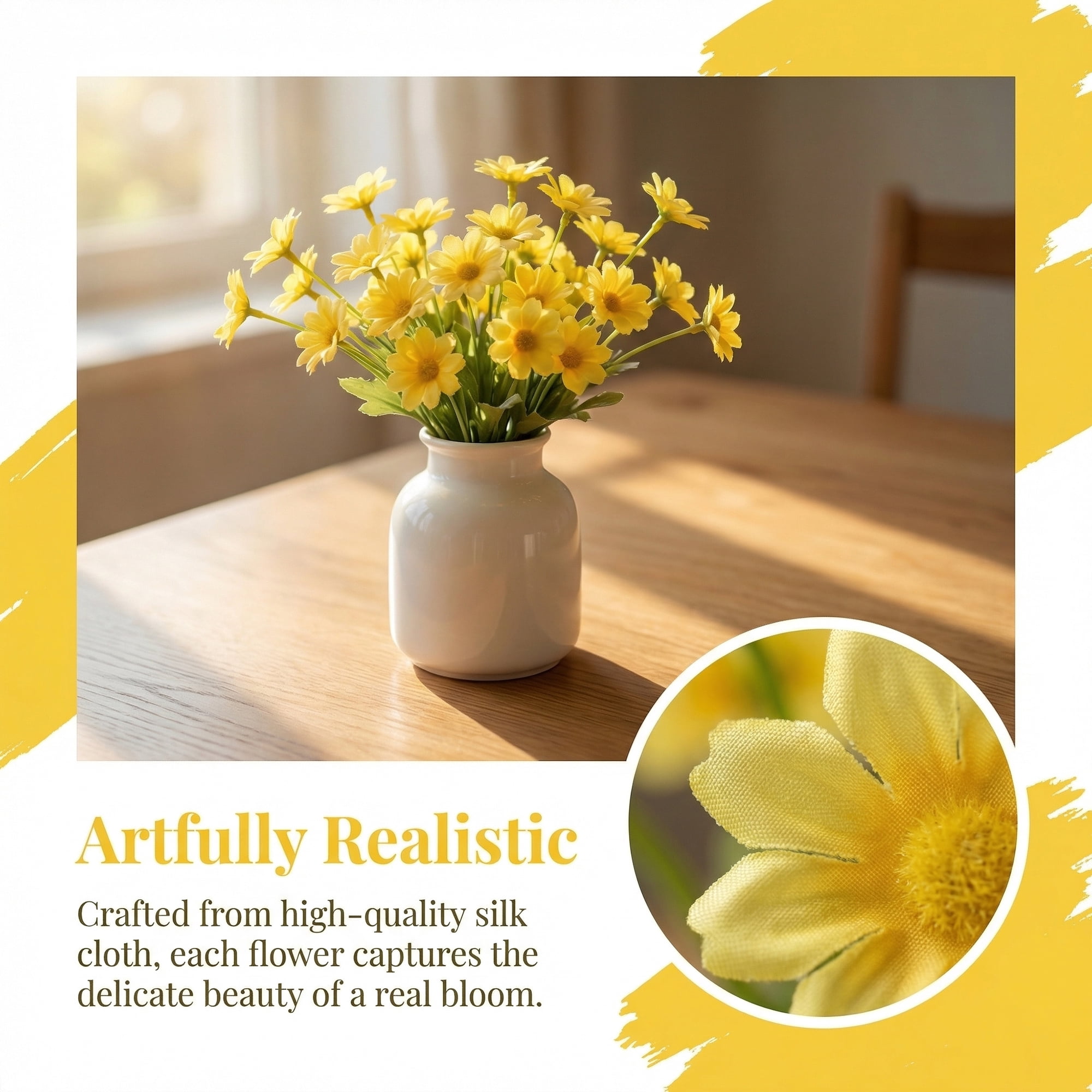 Unique Bargains Artificial Silk Daisies Faux Wildflower Yellow 8.7inch