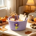 thumbnail image 5 of OANLKGI 7 in Cotton Rope Storage Basket With Cute Flower Decor Small Woven Organizer Bin Candy Holder For Halloween Thanksgiving Desktop Snack Key Makeup Home Tabletop Decor, 5 of 6