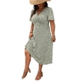 thumbnail image 6 of LWavelet Women's Plus Size Leopard Print Midi Dress Short Sleeve V-Neck Twist Front Casual Dress Light Green 2XL, 6 of 6