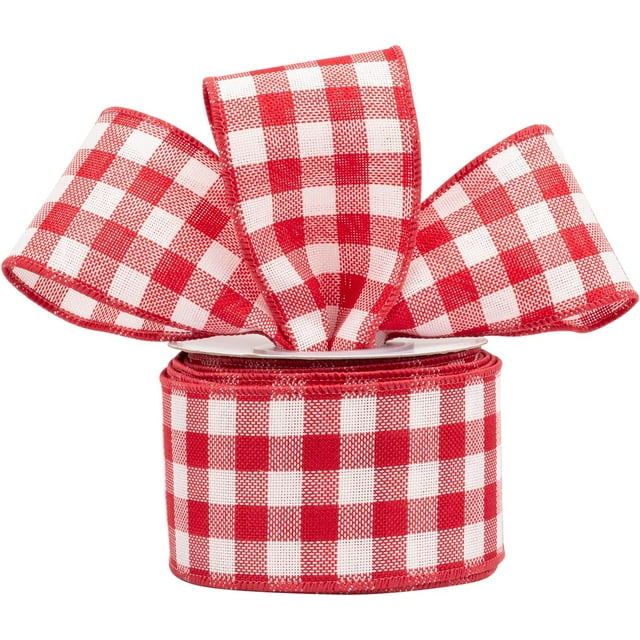 AVANAVA 2-1/2 Inch Wired Gingham Burlap Ribbon \u2013 10 Yards Red and White Plaid Ribbon for Gift Wrapping, Crafts, Wreaths, Farmhouse Decorations, Garlands, Rustic Weddings and Christmas