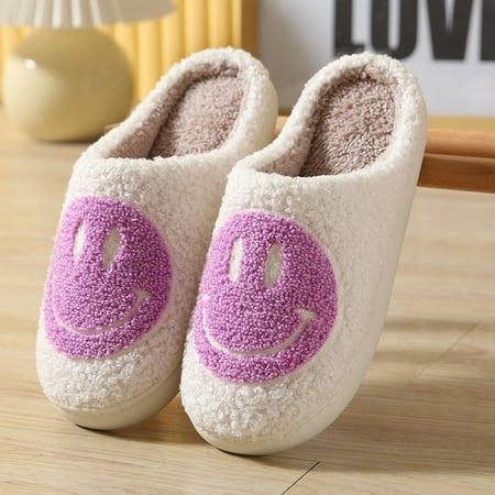 

Lankey Womens Slippers Smiley Face Slippers for Women and Men Fuzzy Fluffy Slippers Warm Cozy House Slippers Slip-on Indoor Outdoor Slippers