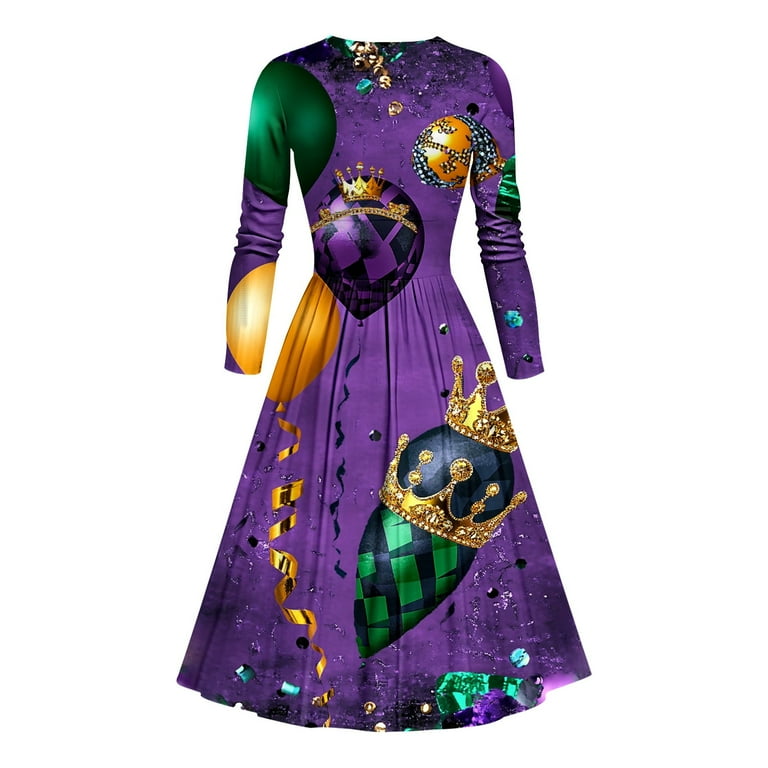Jjayotai Women's Mardi Gras Costume Dress, Masquerade Mask Trumpet Print  Dresses, Carnival Purple Gold Dress Multicolor XL - Walmart.com