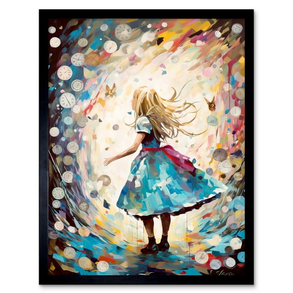 Alice in Wonderland Clocks Down the Rabbit Hole Art Print Framed Poster Wall Decor 12x16 inch