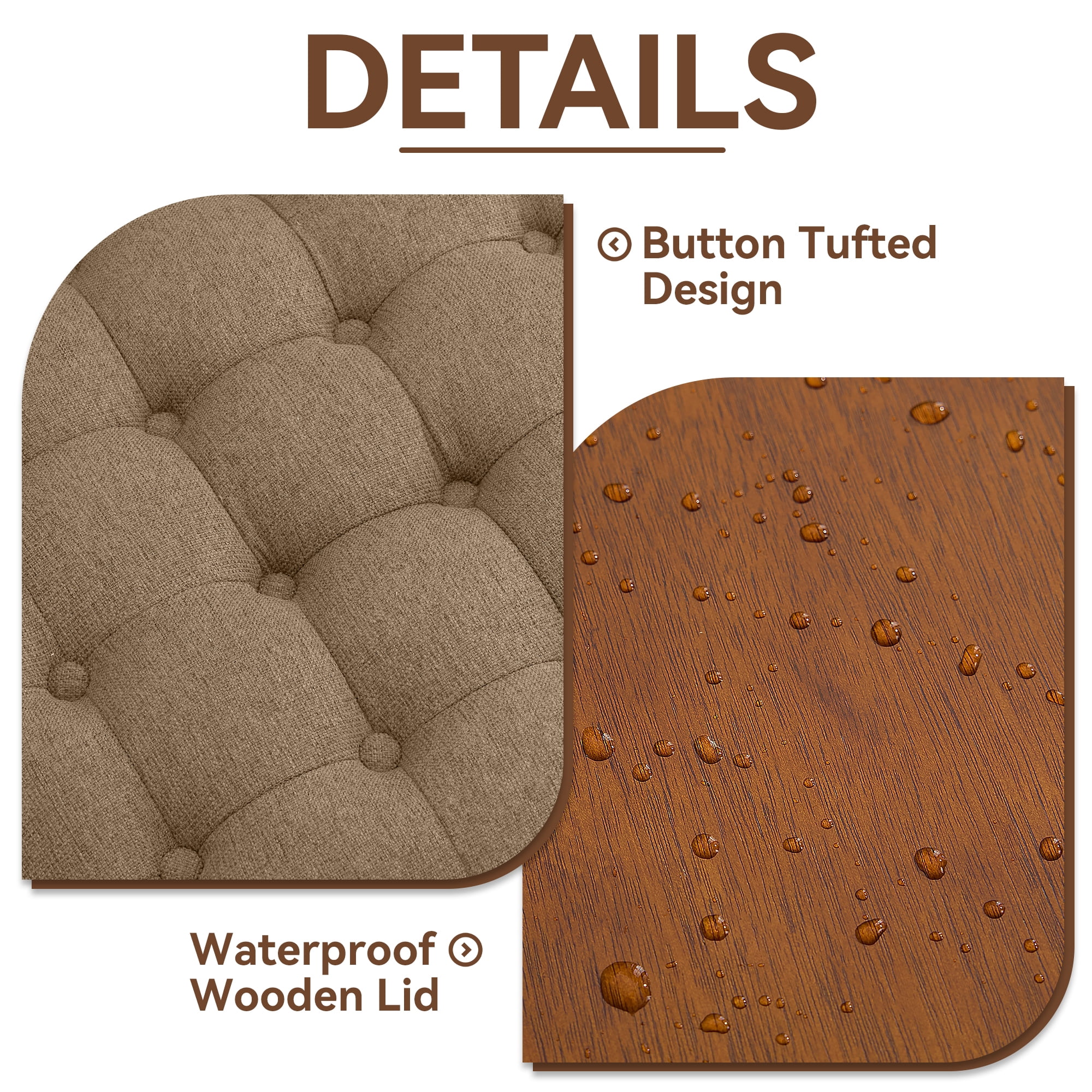 24'' Round Ottoman with Storage, Modern Tufted Fabric Storage Ottoman with Removable Top for Living Room, Bedroom, Brown