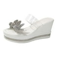 thumbnail image 6 of Dakaela Clear Sandals for Women White Platform Wedge Slides Rhinestone Summer Beach Flip Flops, 6 of 7
