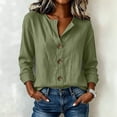 thumbnail image 2 of Women V Neck Button Down Blouse, Roll-Up Long Sleeve Linen Tops Daily Casual Dressy Shirt, 2 of 7