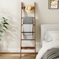 thumbnail image 6 of Hzuaneri 6-Tier Blanket Ladder with Hooks, 5.6Ft Wall Leaning Blanket Ladder, 4 Removable Hooks for Living Room, Bedroom Bathroom, Decorative Quilt Rack Easy to Assemble, Rustic Brown, 6 of 8