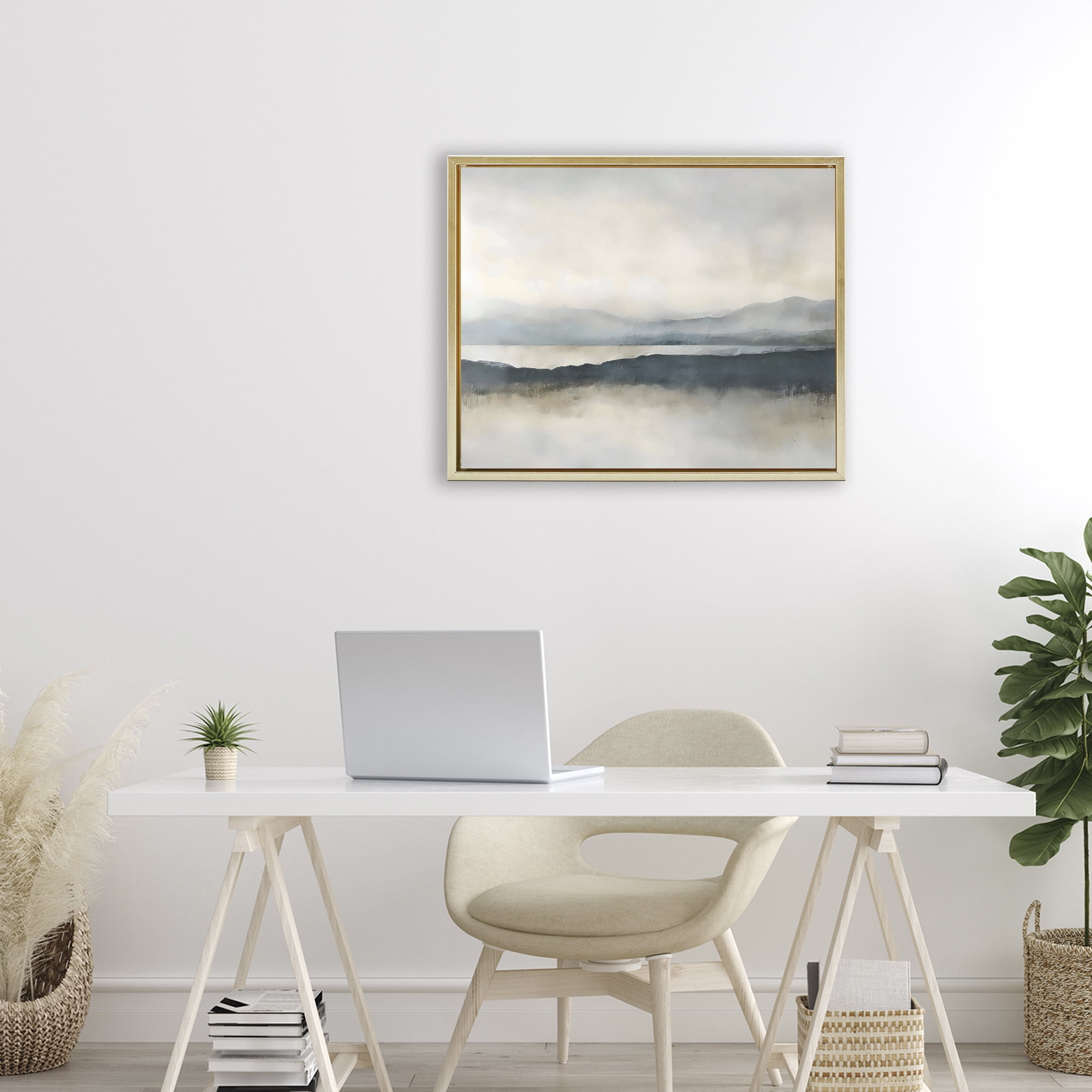 Stupell Industries Muted Horizon Mountainscape Gold Framed Floater Canvas Wall Art, design by Riley B