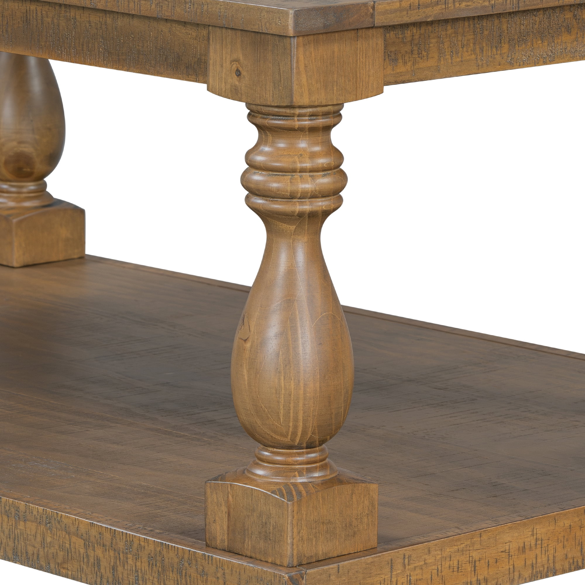 Euroco Vintage Coffee Table with Vase Column Legs, Pine Veneer Top and Solid Rubberwood Frame – Retro Living Room Center Table, Easy Assembly
