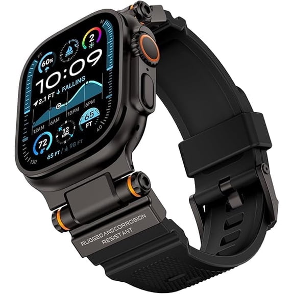 Rugged Band Compatible with Apple Watch Ultra 3/2/1 Band 49mm/46mm/45mm/44mm/42mm, Metal Connector with Silicone Strap for iWatch Ultra Series 11/10/9/8/7/6/SE3/SE2/SE/5/4/3/2/1, Black/Black