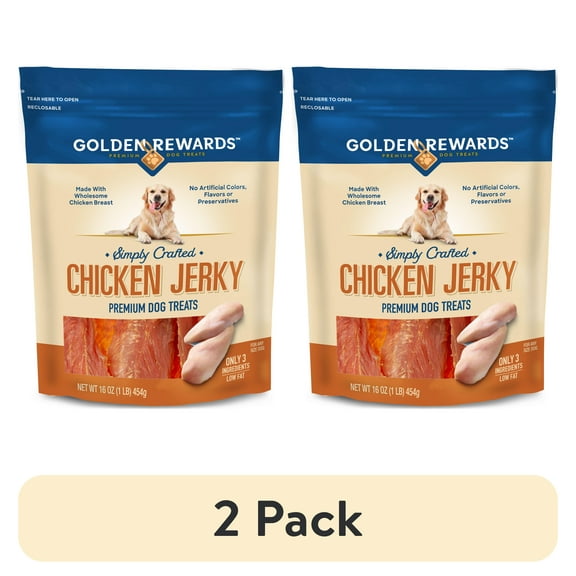(2 pack) Golden Rewards Chicken Flavor Premium Dry Jerky Treats for All Dogs,16 oz