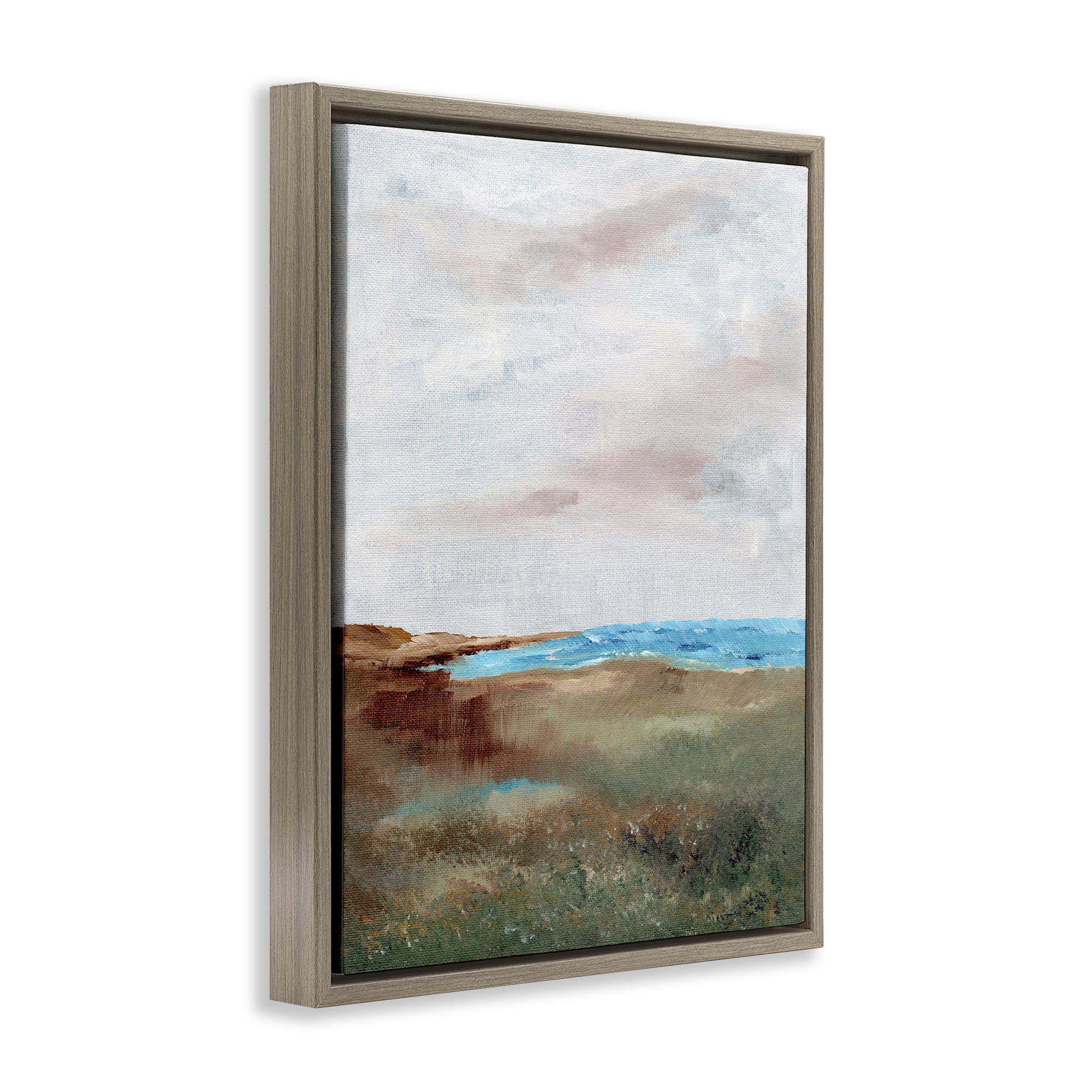 Stupell Industries Seascape Brushed Landscape Landscape & Nature Painting Brown Floater Framed Canvas Art Print Wall Art, 17 x 21