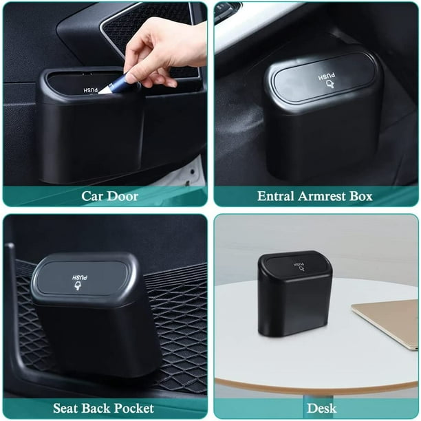 Poubelle de voiture avec couvercle, mini poubelle de voiture avec couvercle  - Appuyez pour ouvrir - Esthétique - Anti-fuite - Portable - Accessoires
