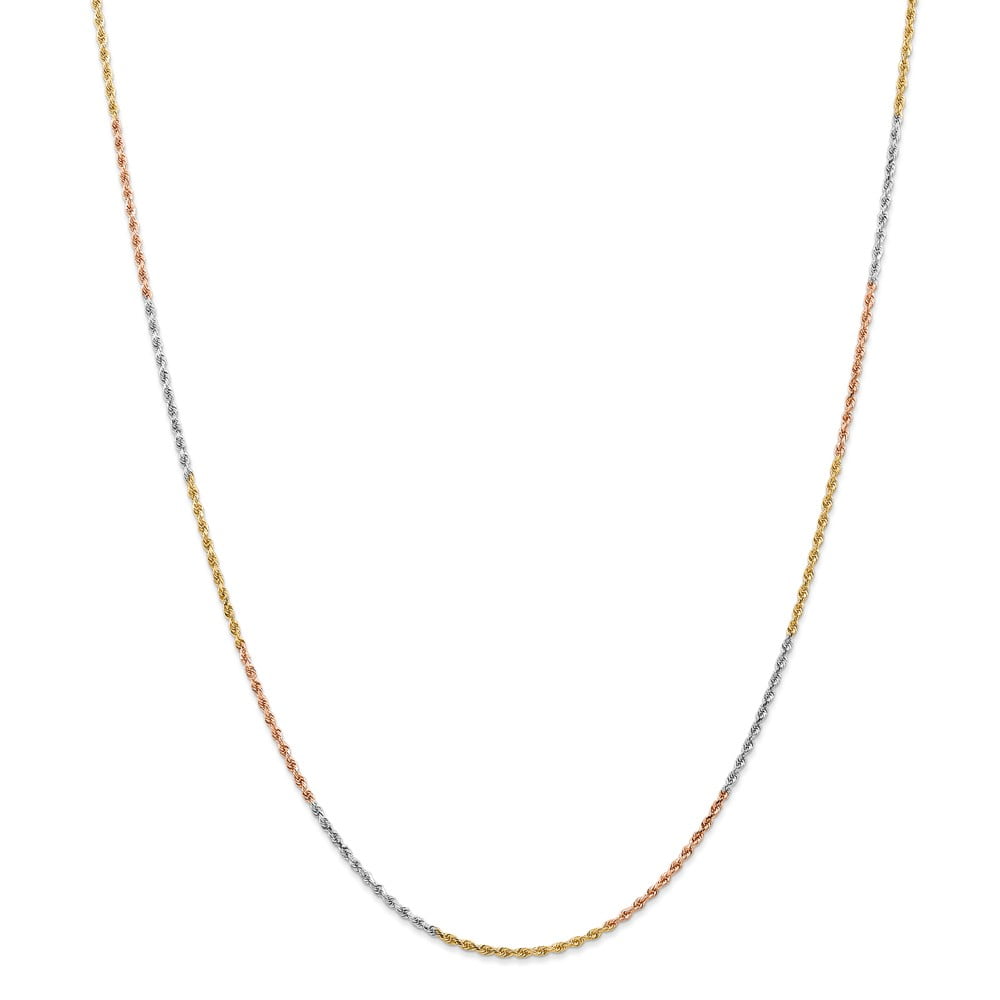 Real 14kt Tri-Color 1.5mm Diamond Cut Rope Chain; 24 inch; Lobster Clasp; for Adults and Teens; for Women and Men