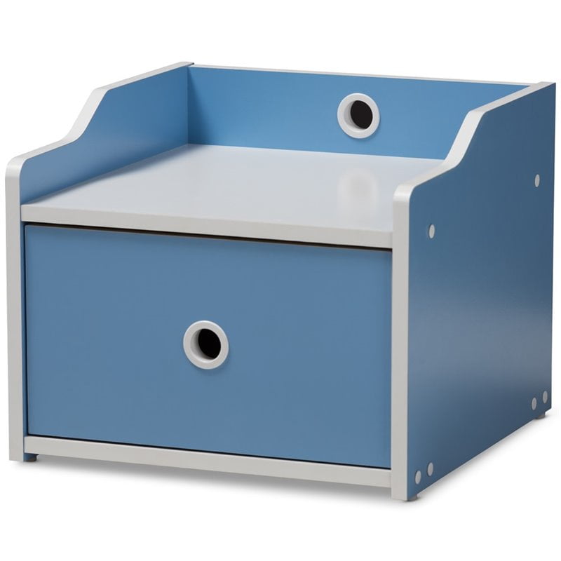 Baxton Studio Aeluin 1 Drawer Kids Nightstand in Blue and White