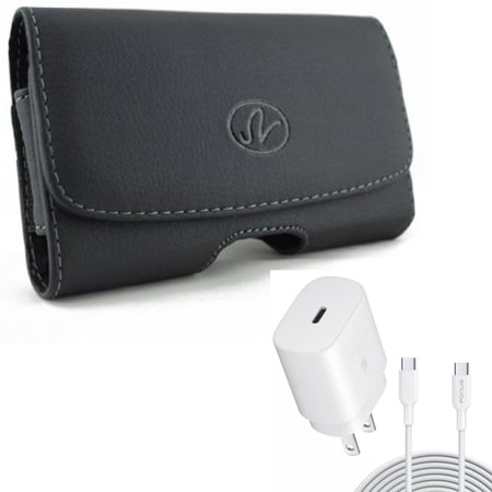 Swivel Leather Case Belt Clip w 10ft USB-C Cable PD Type-C 25W Fast Home Charger for Coolpad Suva Legacy S - Cricket Influence Icon 2 - Google Pixel XL 6 4 XL 3a XL 3 XL 2 XL 5a 5G 4a 5G