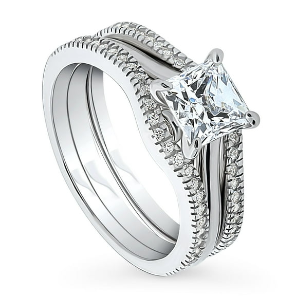 BERRICLE Sterling Silver Solitaire Wedding Engagement Rings 1.2 Carat Princess Cut Cubic Zirconia CZ Wishbone Ring Set for Women, Rhodium Plated Size 6.5