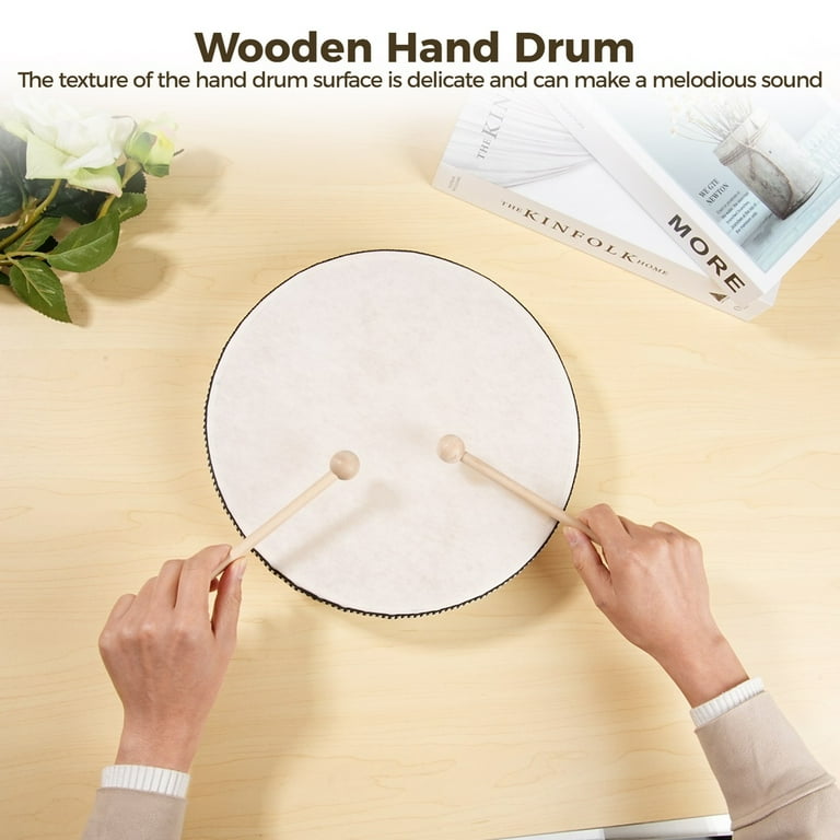 MUSICUBE 10-Inch Hand Drum for Adult Kids Natural Wooden Hand Drum  Educational Hand-Held Percussion Instrument Toys for Home School Party  Supplies