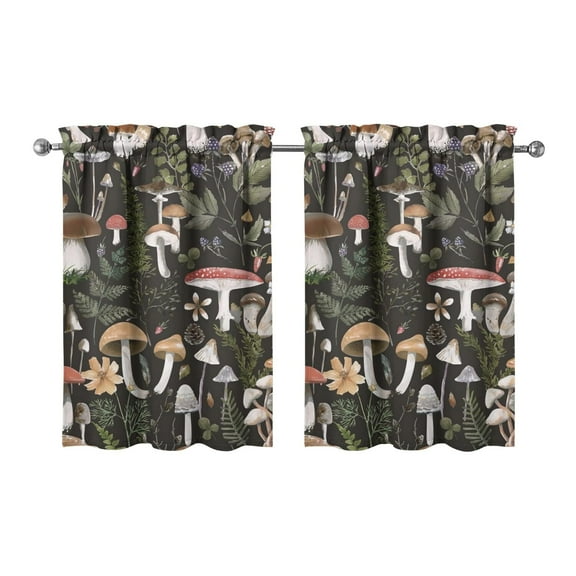 Mushroom (70) Kitchen Curtains - Vintage Tier Curtains for Bathroom Living RV Rod Pocket Window Drapes 36 Inch 2 Panels Set 28"x36" Window Treatment Tiers